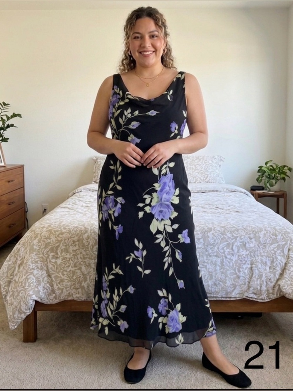Jones New York Black Maxi Dress with Purple Floral Design